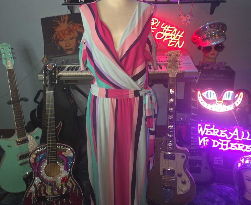 Lane Bryant Pink and Blue Striped Maxi Dress